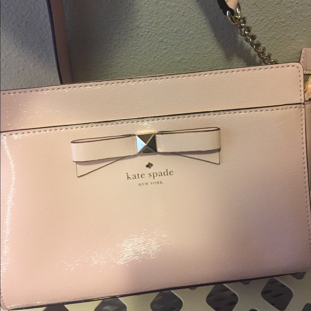kate spade pale pink patent leather shoulder bag with bow